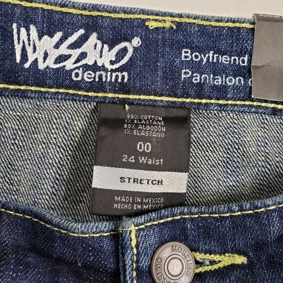 Mossimo Womens Shorts Sz 00 Boyfriend Raw Hem Dark Blue Denim Low Rise Destroyed - Picture 7 of 9